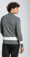 Notting-Hill-Maglione-Uomo-Collo-Alto-Grigio-Con-Riga-Bianca-Fondo-E-Maniche-A-Coste