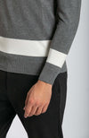 Notting-Hill-Maglione-Uomo-Collo-Alto-Grigio-Con-Riga-Bianca-Fondo-E-Maniche-A-Coste