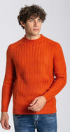 Notting-Hill-Maglione-Uomo-Girocollo-Arancione-Con-Trecce-Tinta-Unita-Fondo-E-Maniche-A-Coste