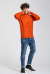 Notting-Hill-Maglione-Uomo-Girocollo-Arancione-Con-Trecce-Tinta-Unita-Fondo-E-Maniche-A-Coste