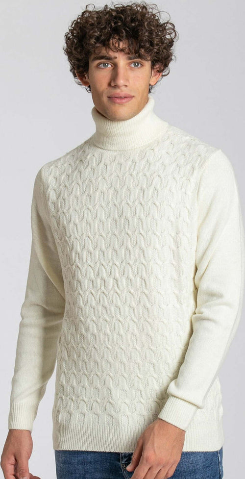 Notting-Hill-Pullover-Dolcevita-Uomo-Bianco-Maglione-Collo-Alto-Bianco