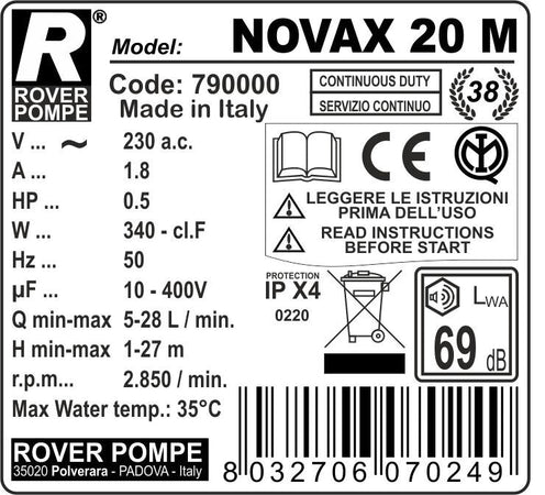 Elettropompa per travaso liquidi "NOVAX" autoaspirante bisenso a geometria stellare 20M