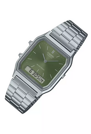 Orologio Casio, AQ-230A-3A, orologio unisex con quadrante verde smeraldo, orario doppio uno analogico e uno digitale