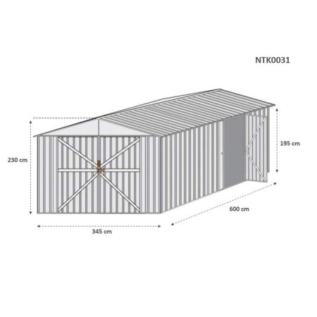 Box garage auto lamiera capanno in Acciaio Zincato 360x600cm x h2.32m - 346KG - 21,6mq