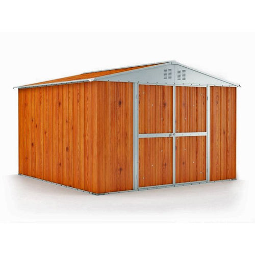 Casetta lamiera deposito attrezzi Box in Acciaio Zincato 327x307cm x h2.17m - 145KG - 9,4mq - LEGNO