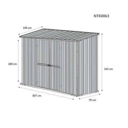 Box in Acciaio Zincato casetta attrezzi giardino 307x100cm x h1.92m - 75KG - 3.07mq - VERDE