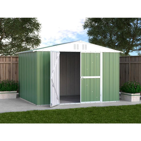 Casetta acciaio da giardino in lamiera zincata 327x269cm x h 215cm - 132 kg - 8,80mq VERDE