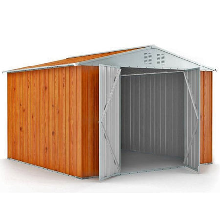 Deposito attrezzi box acciaio capanno lamiera zincata 327x269cm x h 215cm - 132 kg - 8,80mq LEGNO