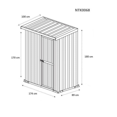 Deposito da giardino per attrezzi in lamiera di acciaio zincata 174x100cm x h 182cm - 43kg - 1,74mq - LEGNO