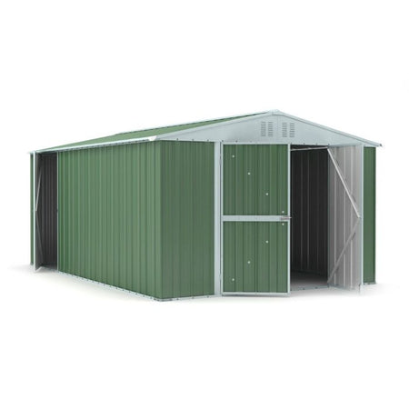 Box giardino in acciaio deposito attrezzi utensili capanno in lamiera zincata 327x459cm x h 215cm - 201 kg - 15,01 mq VERDE