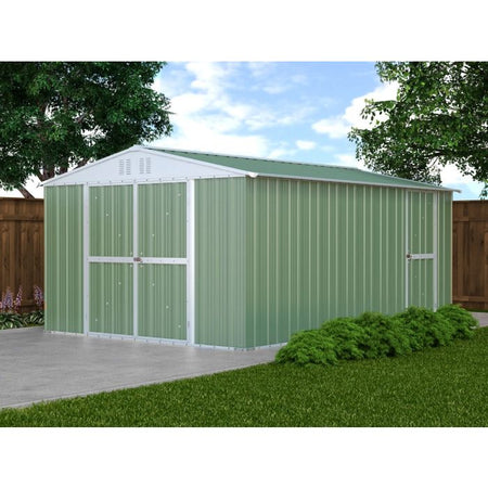 Box giardino in acciaio deposito attrezzi utensili capanno in lamiera zincata 327x459cm x h 215cm - 201 kg - 15,01 mq VERDE