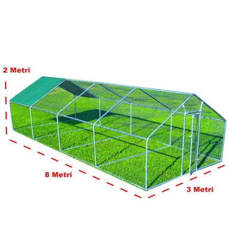 Gabbia per animali da esterno - Recinto per Polli 3 x 8m x 2m H - 24 mq
