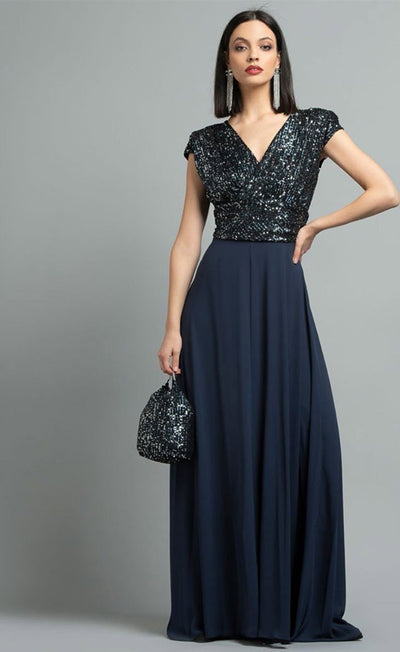 Nualy Abito Donna Blu Da Cerimonia Lungo Con Scollo a V E Pailettes Tono Su Tono Vestito Da Sera Elegante Con Spalline Manica Moda/Donna/Abbigliamento/Vestiti/Sera e Cerimonia You Store - Messina, Commerciovirtuoso.it