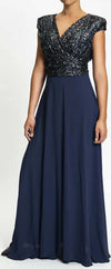 Nualy Abito Donna Blu Da Cerimonia Lungo Con Scollo a V E Pailettes Tono Su Tono Vestito Da Sera Elegante Con Spalline Manica Moda/Donna/Abbigliamento/Vestiti/Sera e Cerimonia You Store - Messina, Commerciovirtuoso.it