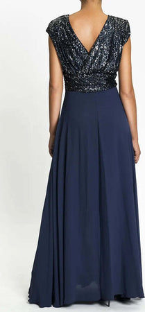 Nualy Abito Donna Blu Da Cerimonia Lungo Con Scollo a V E Pailettes Tono Su Tono Vestito Da Sera Elegante Con Spalline Manica Moda/Donna/Abbigliamento/Vestiti/Sera e Cerimonia You Store - Messina, Commerciovirtuoso.it
