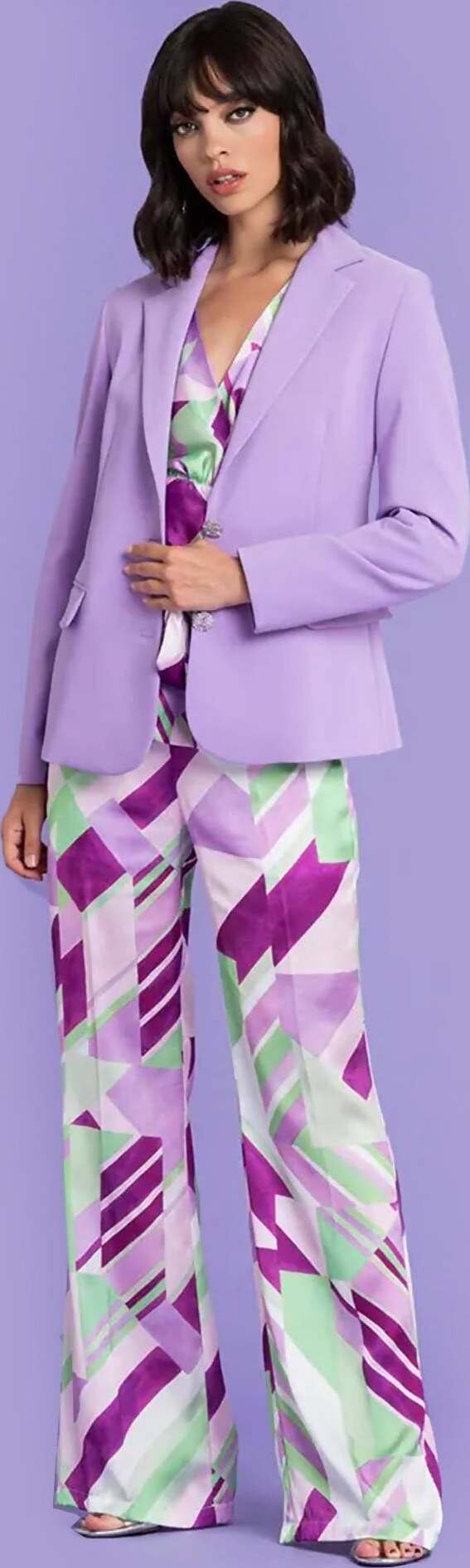 Nualy Glamour Pantaloni Donna a Palazzo Da Cerimonia Fantasia