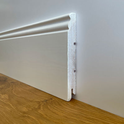 Battiscopa PREMIUM in legno MASSELLO mod.DUCALE 120x15 laccato bianco liscio (prezzo al metro) - Eternal Parquet