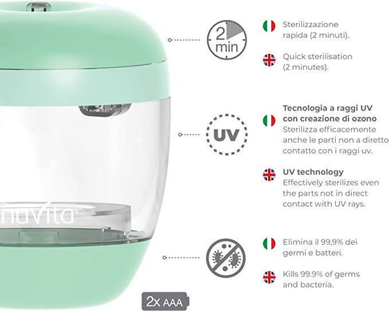 Nuvita 1556 Melly Plus Sterilizzatore Portatile Uv Ultravioletti per Ciuccio Paracapezzoli E Tettarelle Biberon Disinfettante 99.9% Germi E Batteri Senza Bpa Design Italiano Porta Ciuccio Prima infanzia/Allattamento e pappa/Allattamento con biberon/Sterilizzatori Mondo Bimbo - Bagnara Calabra, Commerciovirtuoso.it