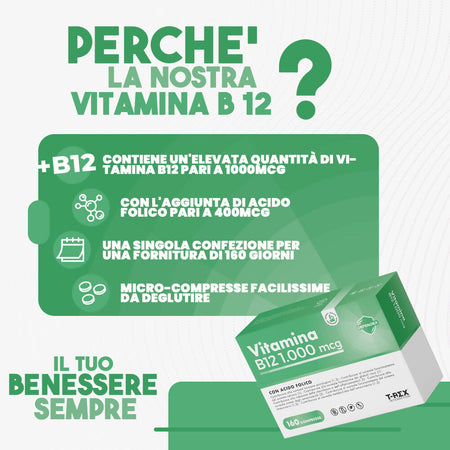 Vitamina b12 1000 mcg e acido folico 400 mcg 160 microcompresse ad alto dosaggio - cianocobalamina e folato vegan per stanchezza fisica e mentale - 5 mesi di fornitura