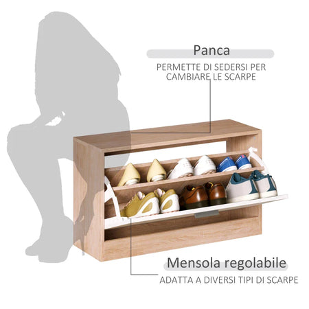 Mobile Ingresso Completo 3 Pezzi con Panca Scarpiera, Appendiabiti, Specchio Legno Bianco, Set Arredo Entrata Salvaspazio, con scarpiera 80 kg, e appendiabiti 30 kg. Marca: HOMCOM