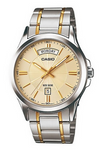Orologio casio per uomo, MTP-1381G-9A, argentato e d'orato, movimento al quarzo, con segna data e giorno della settimana