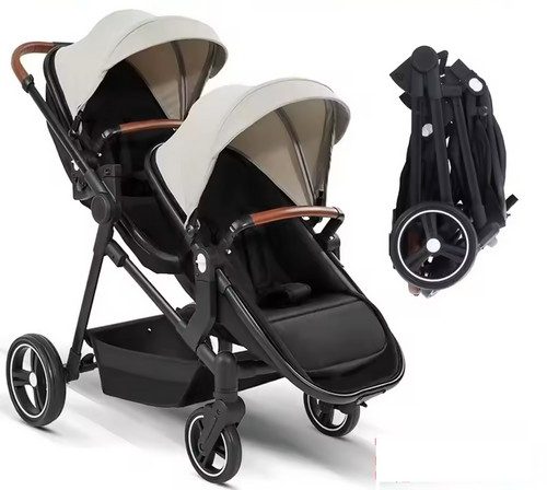 PASSEGGINO DOPPIO GEMELLARE PIEGHEVOLE MULTIFUNZIONALE GRIGIO