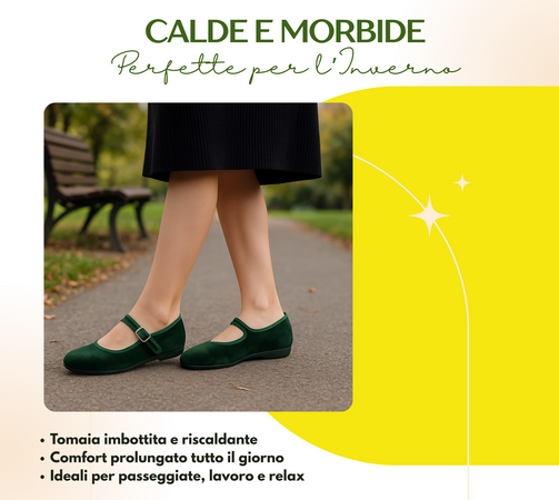 Originali Mary Jane, Ballerine Donna da Casa, Eleganti Friulane con Cinturino, Pantofole Basse in Velluto, Produzione Artigianale