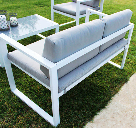 Salottino moderno per esterno "Gallipoli" in alluminio con cuscini da giardino