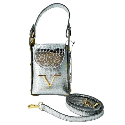 19V69 Versace Italia Borsa Donna Leather Bag Cocco 897 Silver