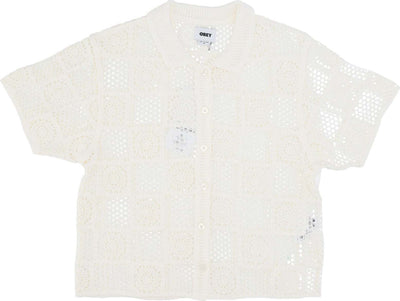 OBEY-Camicia-Manica-Corta-Donna-W-Agatha-Crochet-Knit-Sweater-Unbleached-da-donna