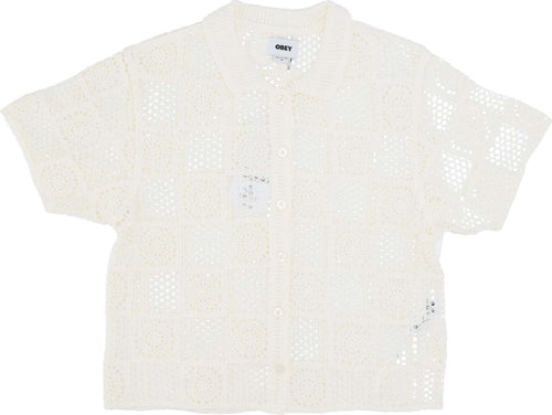 OBEY-Camicia-Manica-Corta-Donna-W-Agatha-Crochet-Knit-Sweater-Unbleached-da-donna