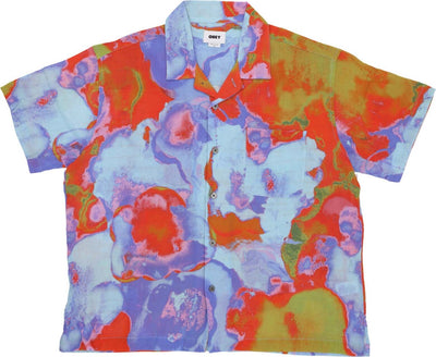 OBEY-Camicia-Manica-Corta-Uomo-Sometimes-Woven-Blue-Multi-da-uomo