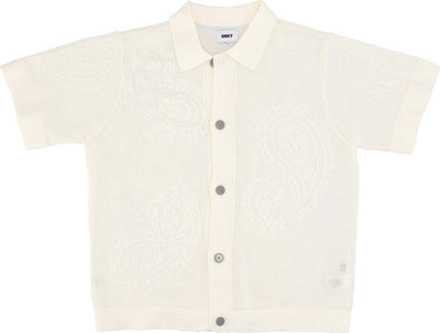 OBEY-Camicia-Manica-Corta-Uomo-Tear-Drop-Open-Knit-Shirt-Unbleached-da-uomo