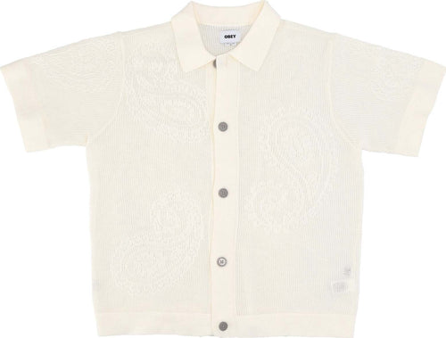 OBEY-Camicia-Manica-Corta-Uomo-Tear-Drop-Open-Knit-Shirt-Unbleached-da-uomo