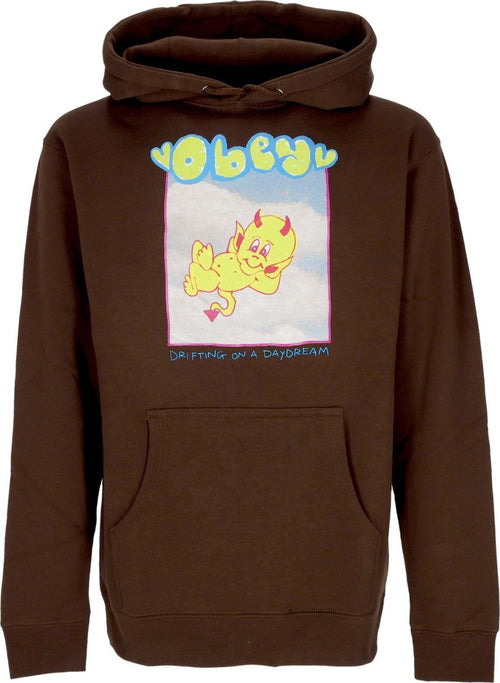OBEY-Felpa-Cappuccio-Donna-Drifting-On-a-Daydream-Basic-Hooded-Fleece-Brown-da-donna
