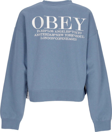 OBEY-Felpa-Girocollo-Donna-W-Cities-Crew-Coronet-Blue-da-donna