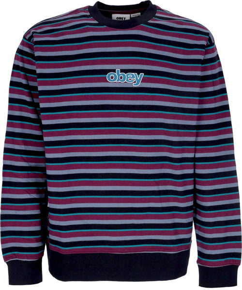 OBEY-Felpa-Girocollo-Uomo-Anden-Stripe-Crew-Specialty-Fleece-Black-Multi-da-uomo
