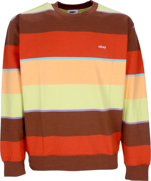 OBEY-Felpa-Girocollo-Uomo-Resol-Stripe-Crew-Fleece-Sepia-Multi-da-uomo