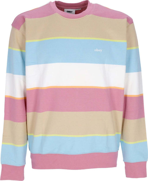 OBEY-Felpa-Girocollo-Uomo-Resol-Stripe-Crew-Fleece-Vintage-Pink-Multi-da-uomo