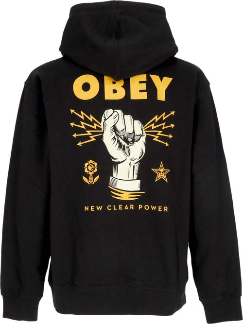 OBEY-Felpa-Leggera-Cappuccio-Uomo-New-Clear-Power-Hoodie-Fleece-Black-da-uomo