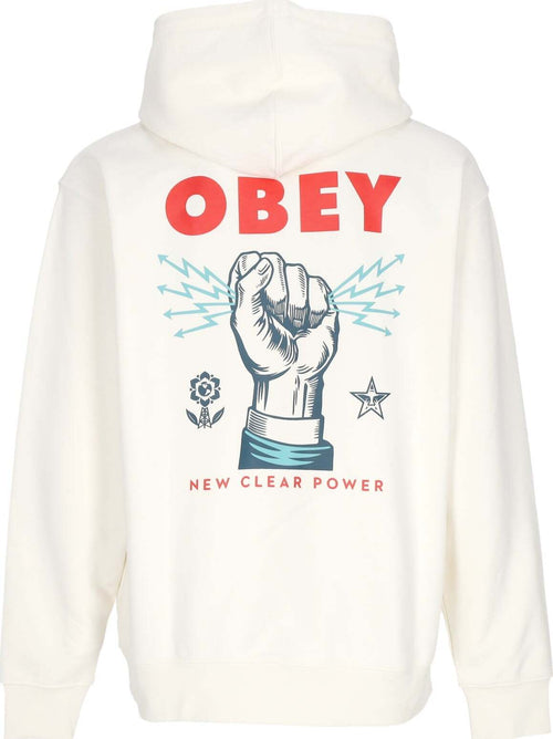 OBEY-Felpa-Leggera-Cappuccio-Uomo-New-Clear-Power-Hoodie-Fleece-Unbleached-da-uomo