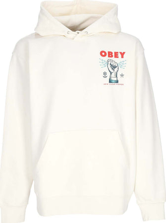 OBEY-Felpa-Leggera-Cappuccio-Uomo-New-Clear-Power-Hoodie-Fleece-Unbleached-da-uomo