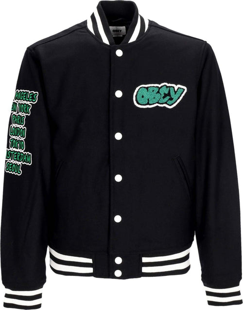 OBEY-Giubbotto-College-Uomo-Roll-Call-Varsity-Jacket-Black-da-uomo