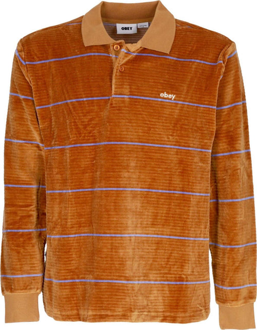 OBEY-Polo-Manica-Lunga-Uomo-Fete-Velour-Stripe-Polo-L/s-Brown-Sugar-Multi-da-uomo