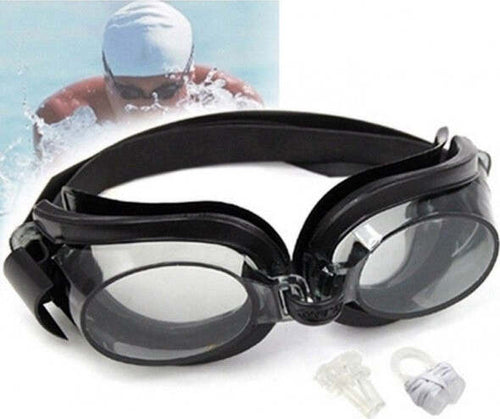Occhialini-Nero-Nuoto-Piscina-Mare-Sport-Regolabili-Con-Tappi-Per-Naso-Orecchie