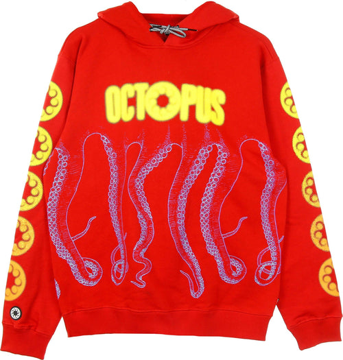 OCTOPUS-Felpa-Leggera-Cappuccio-Uomo-Blurred-Hoodie-Red-da-uomo