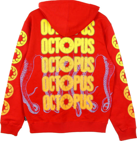 OCTOPUS-Felpa-Leggera-Cappuccio-Uomo-Blurred-Hoodie-Red-da-uomo