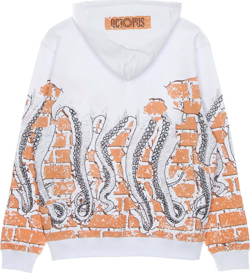 OCTOPUS-Felpa-Leggera-Cappuccio-Uomo-Bricks-Hoodie-White-da-uomo