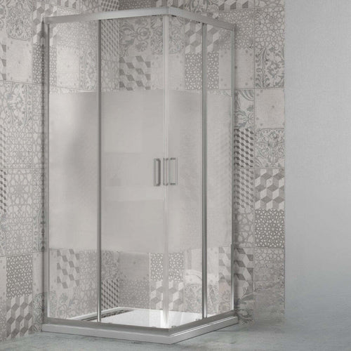 Ogomondo Box Doccia Angolare Con Ante Scorrevoli  Profilo Cromato 4 Millimetri ACIDATO SERIGRAFATO Fai da te/Attrezzature per cucine e bagni/Attrezzature per bagni/Docce e componenti doccia/Box doccia Ogomondo - Martina Franca, Commerciovirtuoso.it