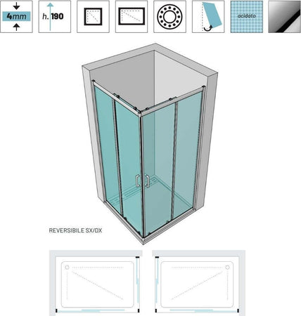 Ogomondo Box Doccia Angolare Con Ante Scorrevoli  Profilo Cromato 4 Millimetri ACIDATO SERIGRAFATO Fai da te/Attrezzature per cucine e bagni/Attrezzature per bagni/Docce e componenti doccia/Box doccia Ogomondo - Martina Franca, Commerciovirtuoso.it